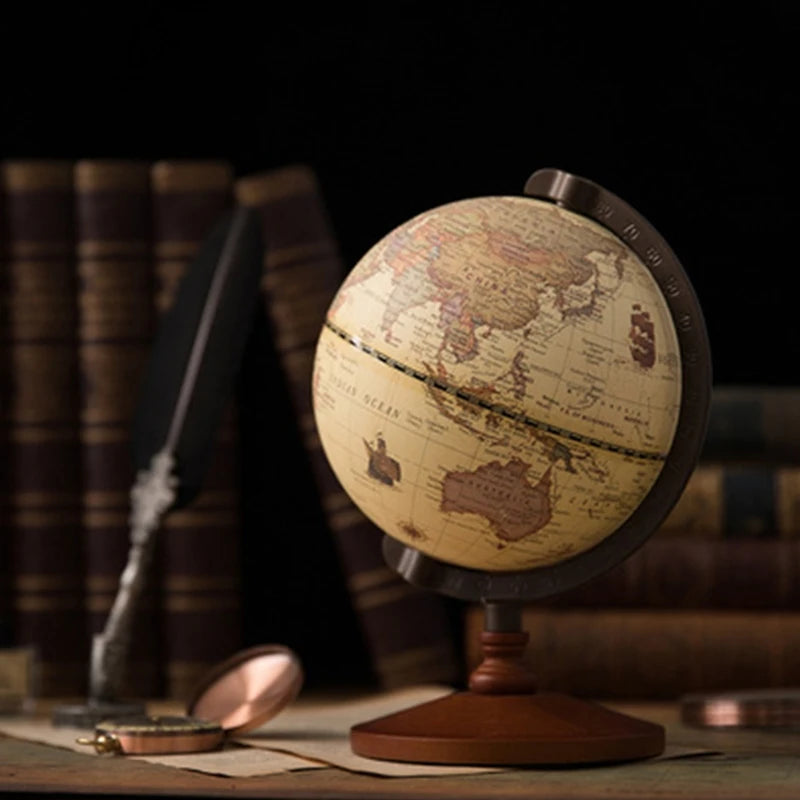 globe terrestre en bois vintage avec support pour étudiants