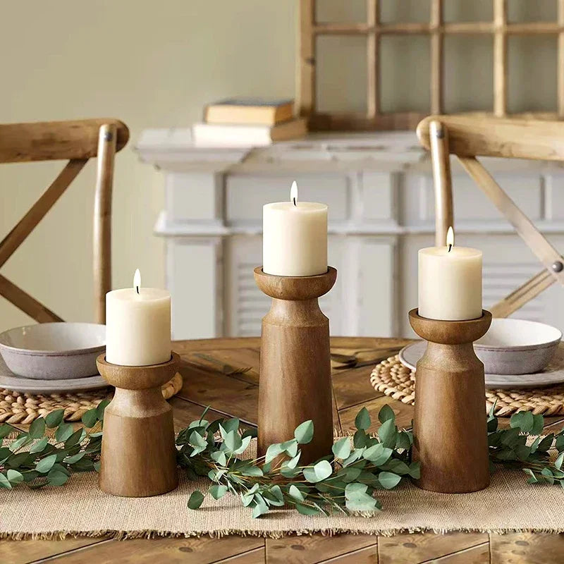 lot de 3 bougeoirs en bois naturel pour décoration rétro de mariage