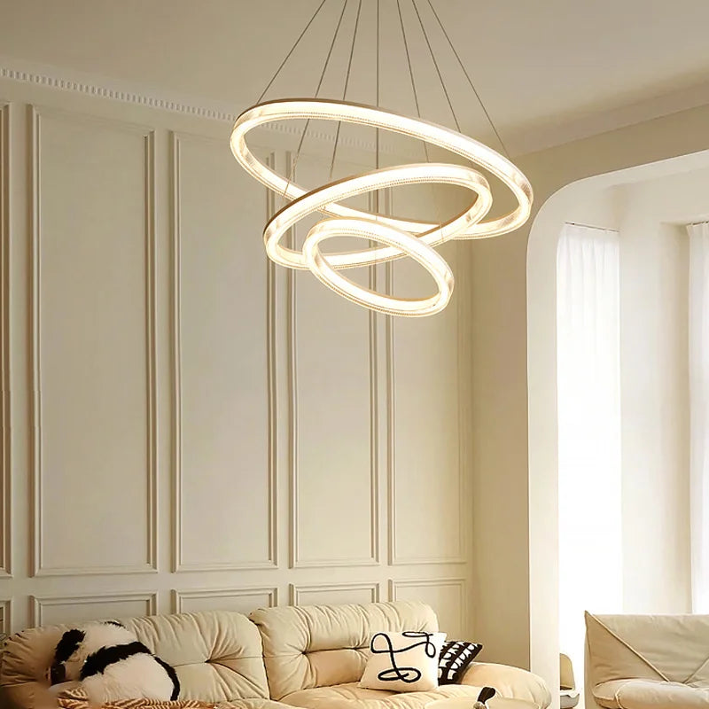 Modern Nordic LED Chandeliers For Living Rooms, Bedrooms, Restaurants, Kitchens, Chandeliers, White Circular 3-ring Design