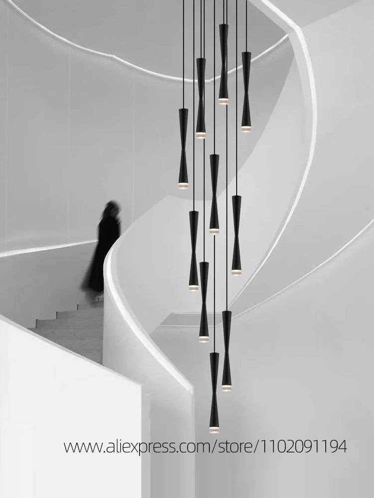 suspension led duplex luxe escalier lustre moderne hôtel éclairage
