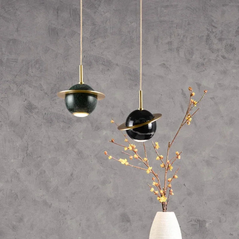 lustre circulaire en marbre naturel style nordique pour bars et restaurants