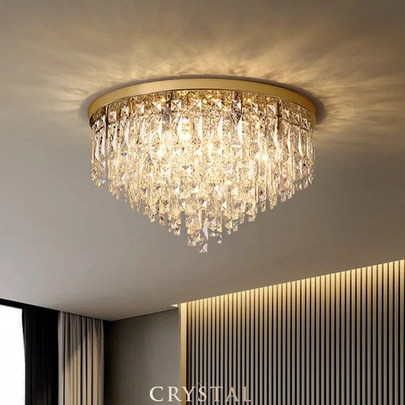 lustre moderne en acier led avec cristaux art déco