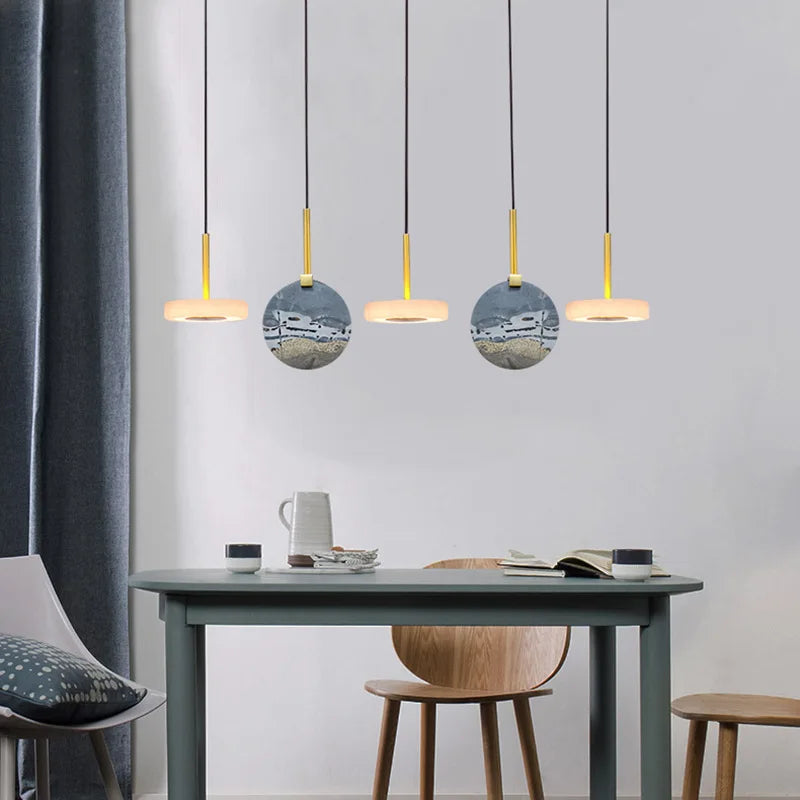 lustre suspendu en bois naturel ou marbre doré avec éclairage led