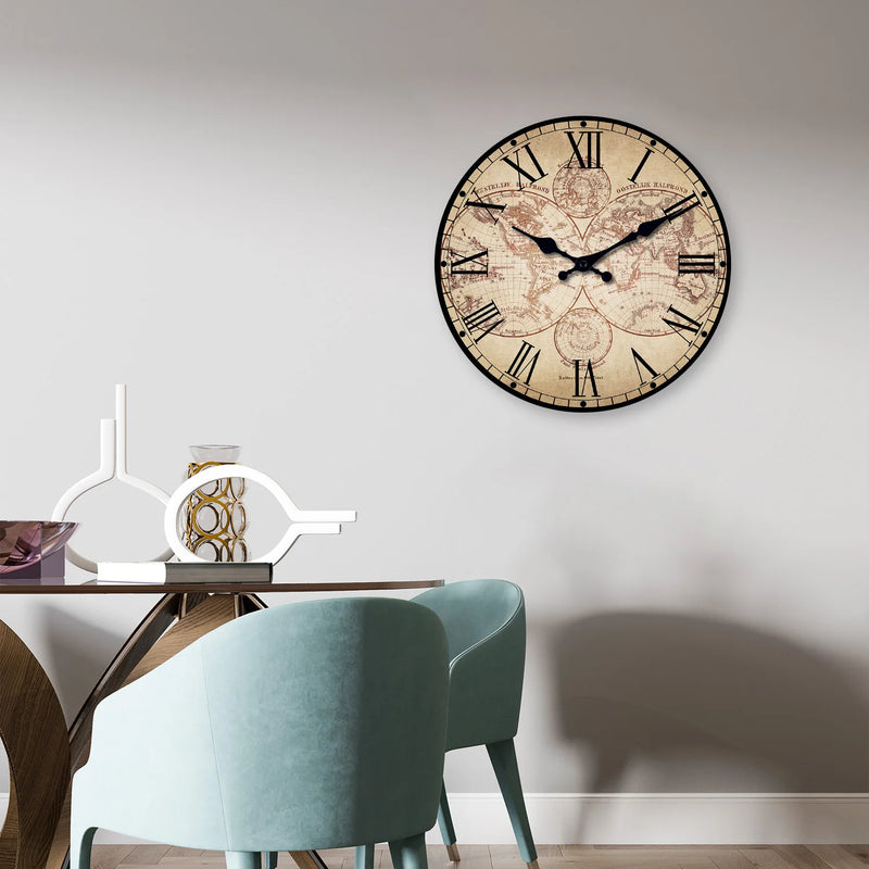 horloge murale rétro en bois avec boussole motif nautique décoratif