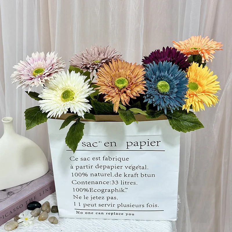 gerbera simple avec feuilles pour décoration de mariage et fête