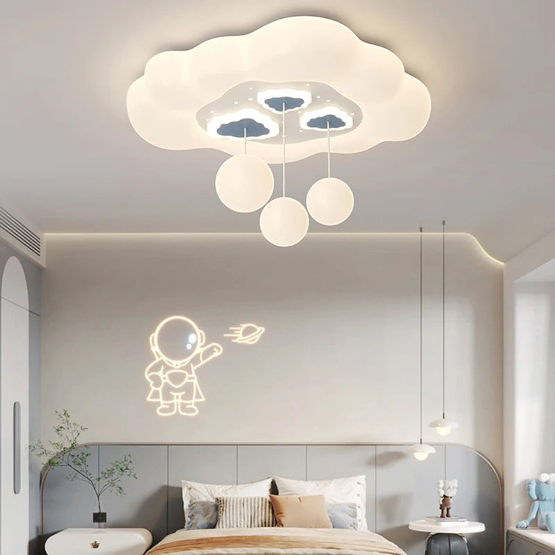 Full Spectrum Pink White Cloud Ceiling Lamps with Hanging Ball AC220V Nursery School Children Bedroom Kids Room Chandelier Light