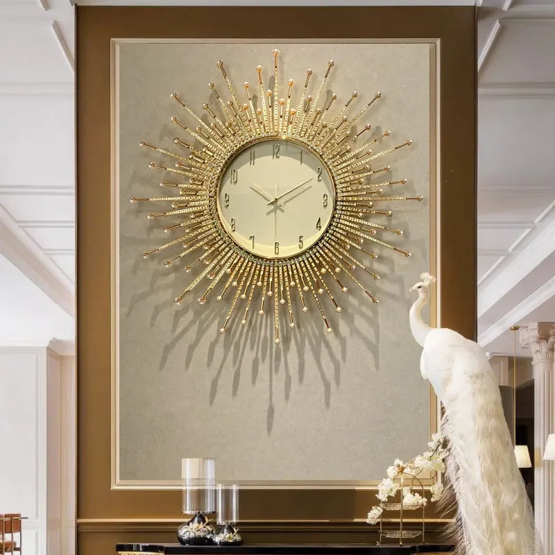 horloge murale de luxe en forme de soleil pour décoration moderne