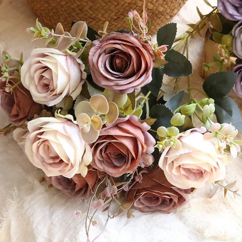 bouquet de roses artificielles en soie pour décoration intérieure