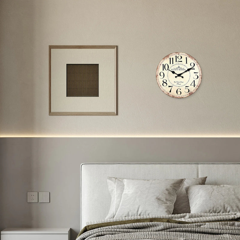 horloge murale rétro bois motif clément audierne décoration silencieuse