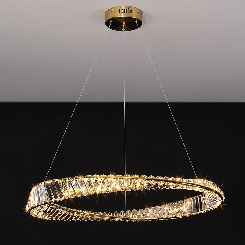 Crystal LED Chandelier for Living Room Kitchen Bedroom Ceiling Pendant Lamp, Gold Modern Remote Control Hanging Light