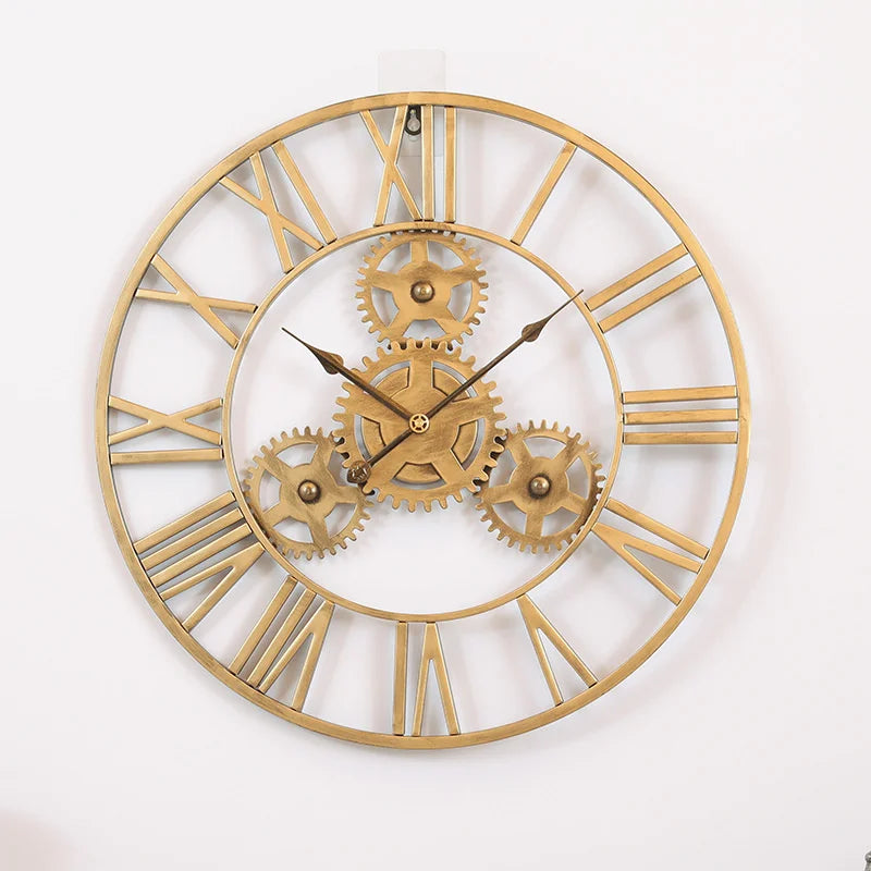 horloge murale rétro 3D luxe grand engrenage décorative artisanale