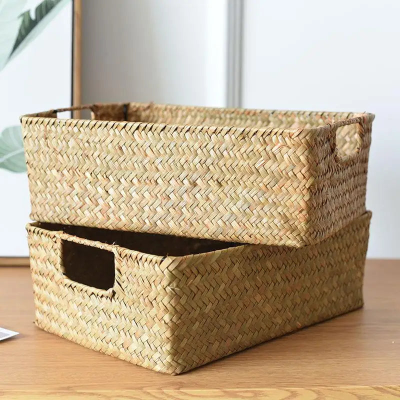 panier de rangement en paille tressée pour organisation