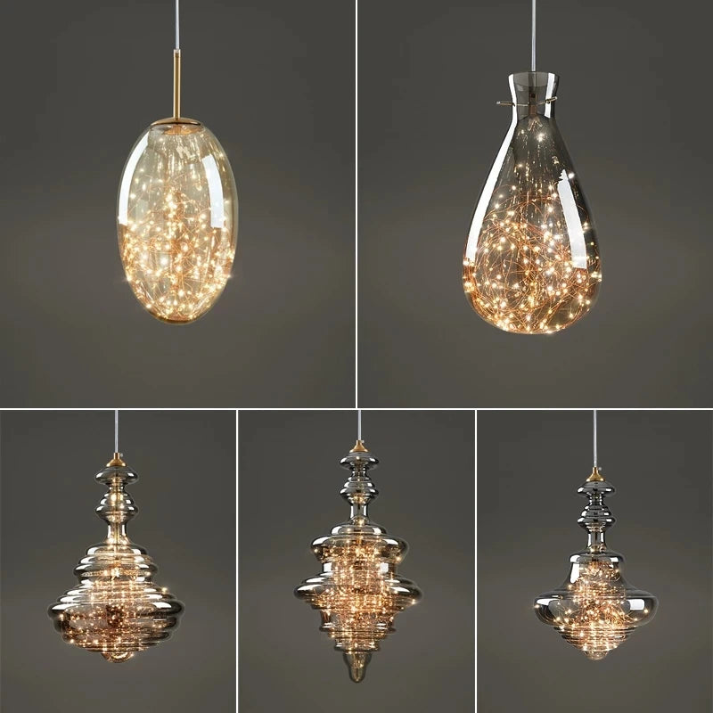 lustre en cuivre moderne avec cristal et éclairage led