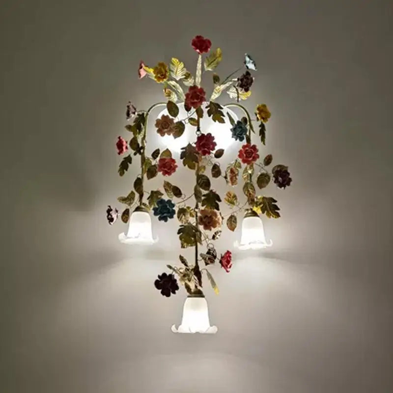 applique murale vintage en fer forgé avec abat-jour en verre led