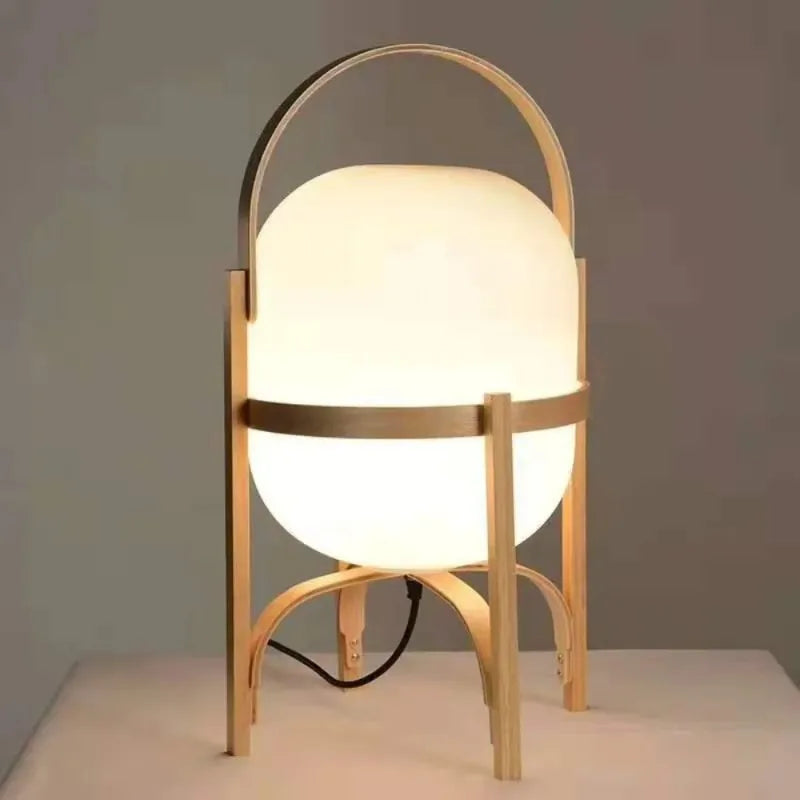 lampe de table nordique portable en verre avec panier en bois