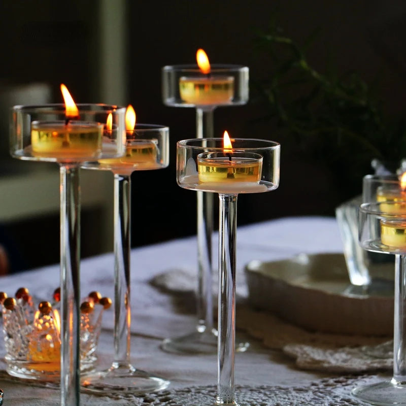 ensemble de bougeoirs en verre pour décoration de table élégante