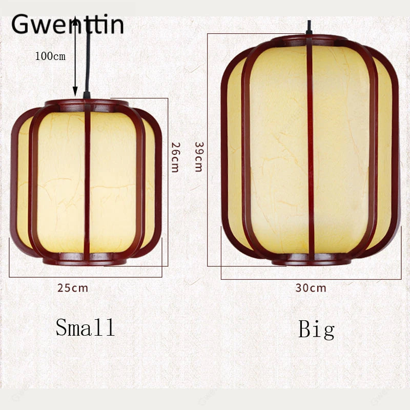 suspension en bois style chinois avec lanterne en peau de mouton