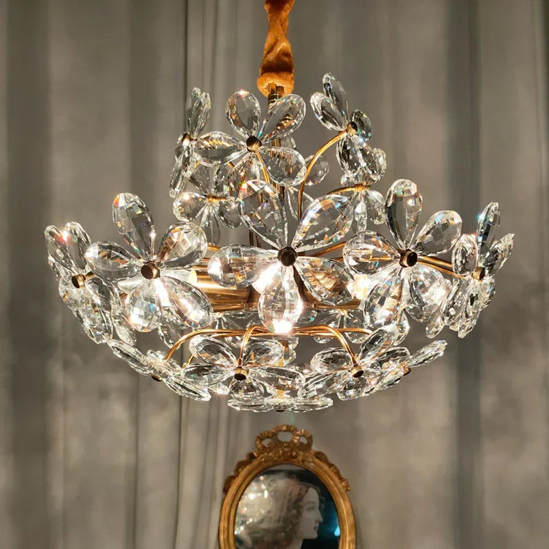 lustre design français en cristal fleur rétro led de luxe