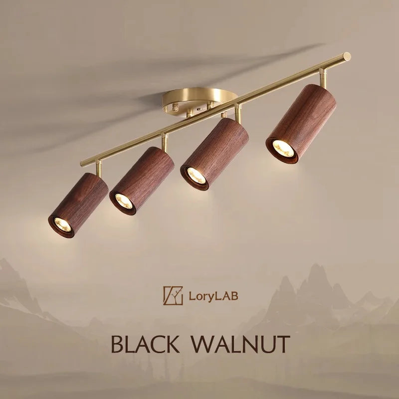 Walnut Wood Brass Spotlight Ceiling Light Fixture, Living Room Light for Dining Room, Kitchen Island, Corridor aisle, bedroom