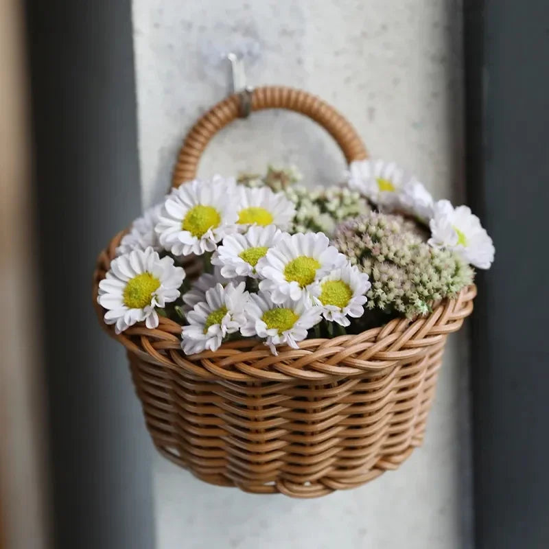 panier de rangement mural suspendu tissé pour fleurs et légumes