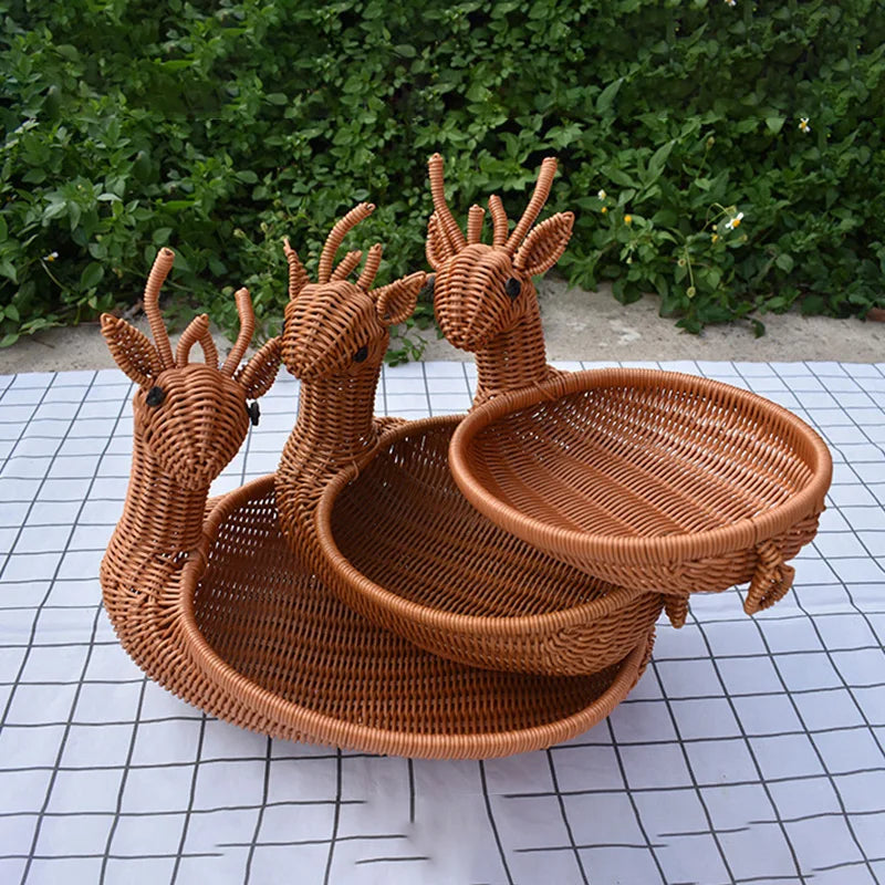 panier de rangement en rotin tissé style animal fait main