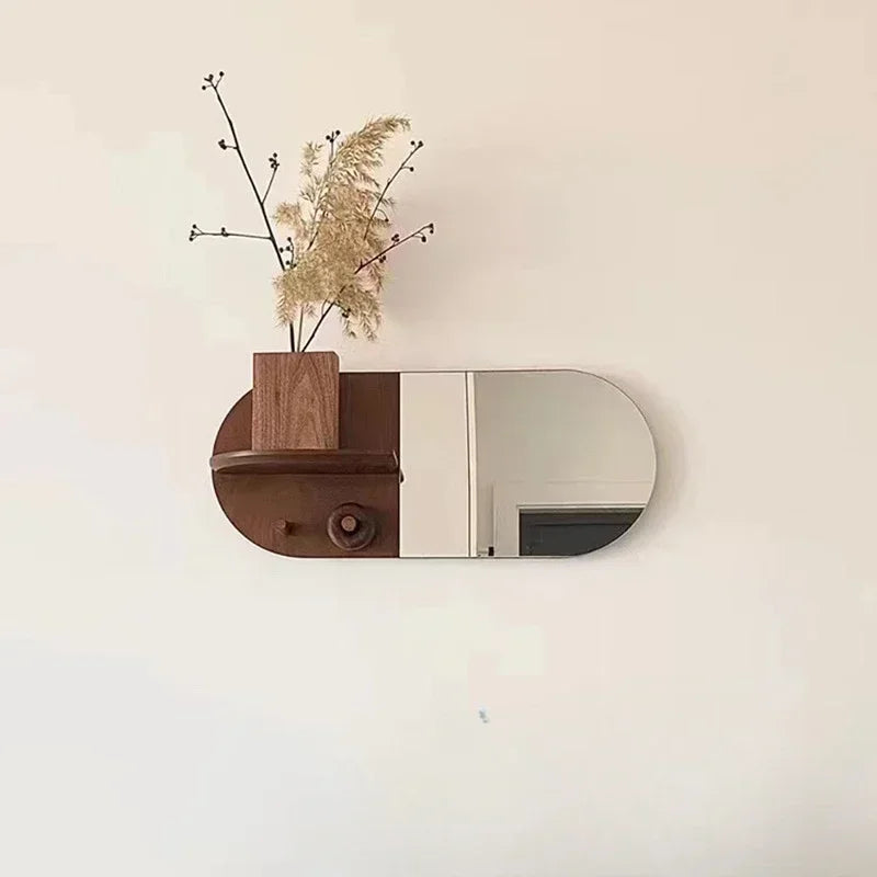 miroir mural en bois ovale design créatif et multifonction