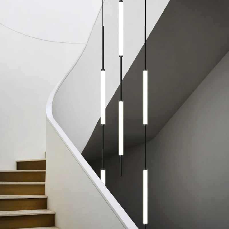 lustre led ligne longue moderne suspension villa luxe éclairage