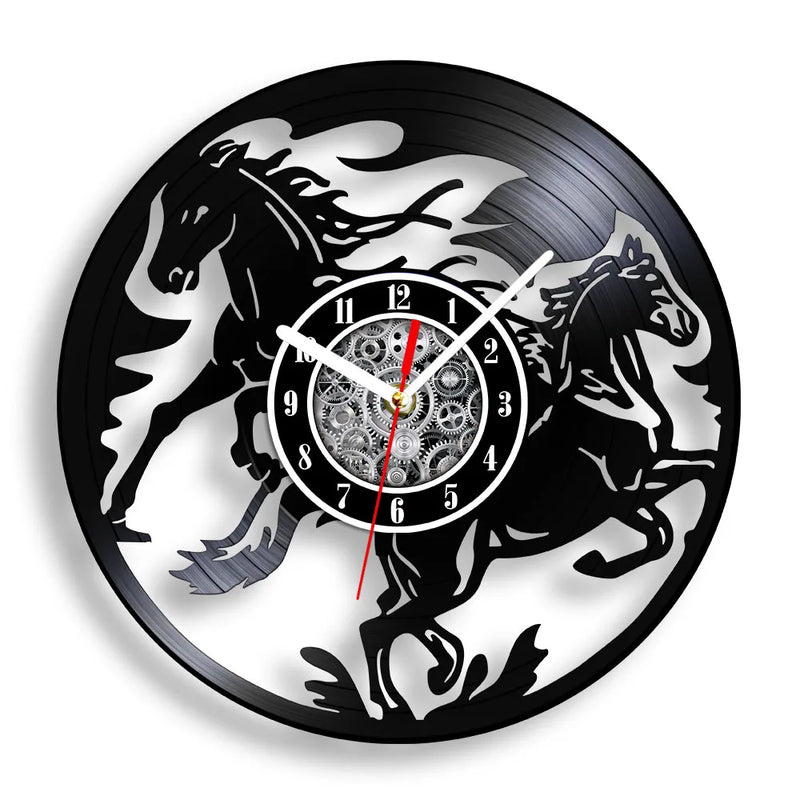 horloge murale vinyle cheval décoration équestre artisanale cadeau unique