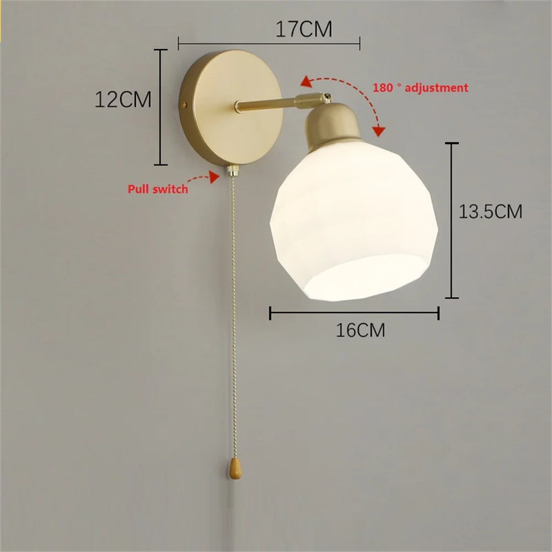 applique murale nordique moderne en verre réglable avec interrupteur métallique