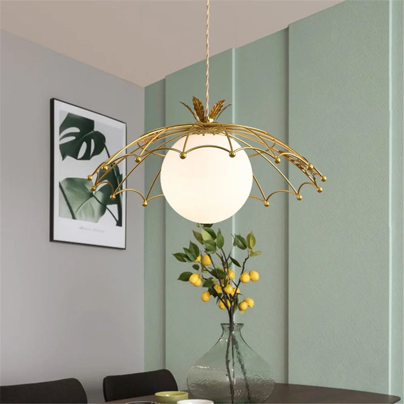 suspension à led en verre avec chapeau doré style nordique pour décoration