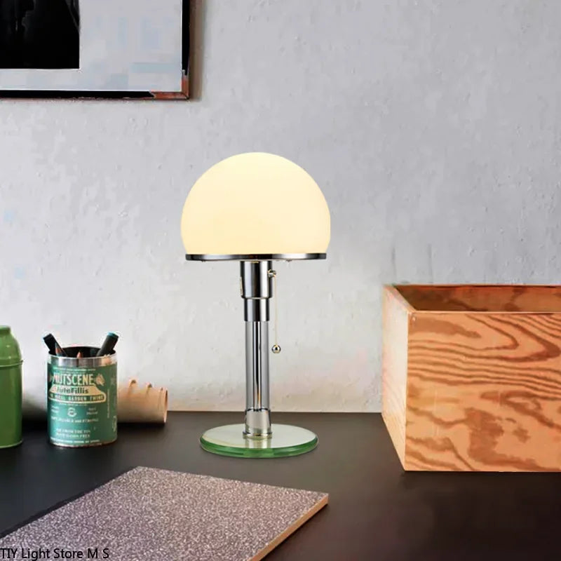 lampe de bureau led design nordique en verre et acier inoxydable