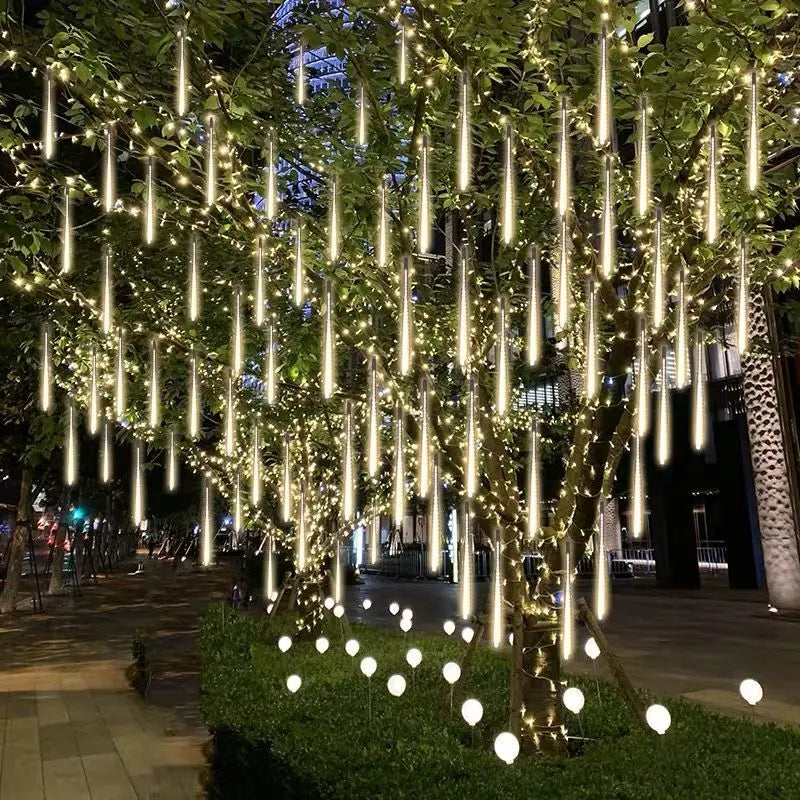 guirlande lumineuse led pluie de météores imperméable pour décoration festive