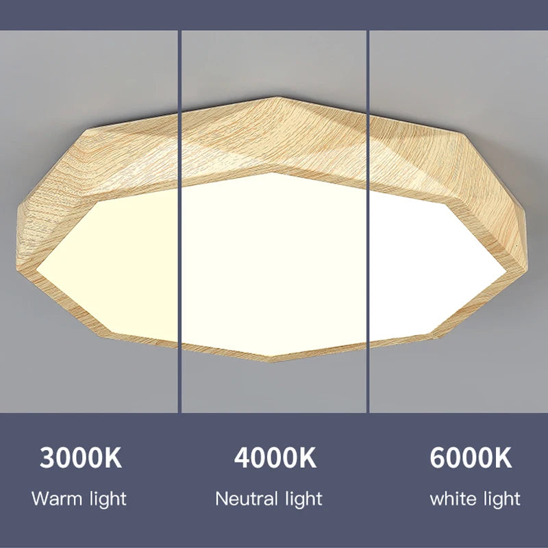 plafonnier led moderne en bois et métal design géométrique