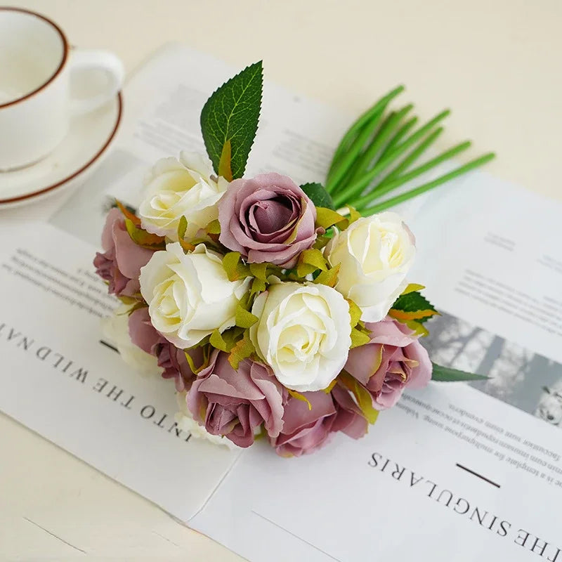 bouquet de roses artificielles en soie décoration florale pour table