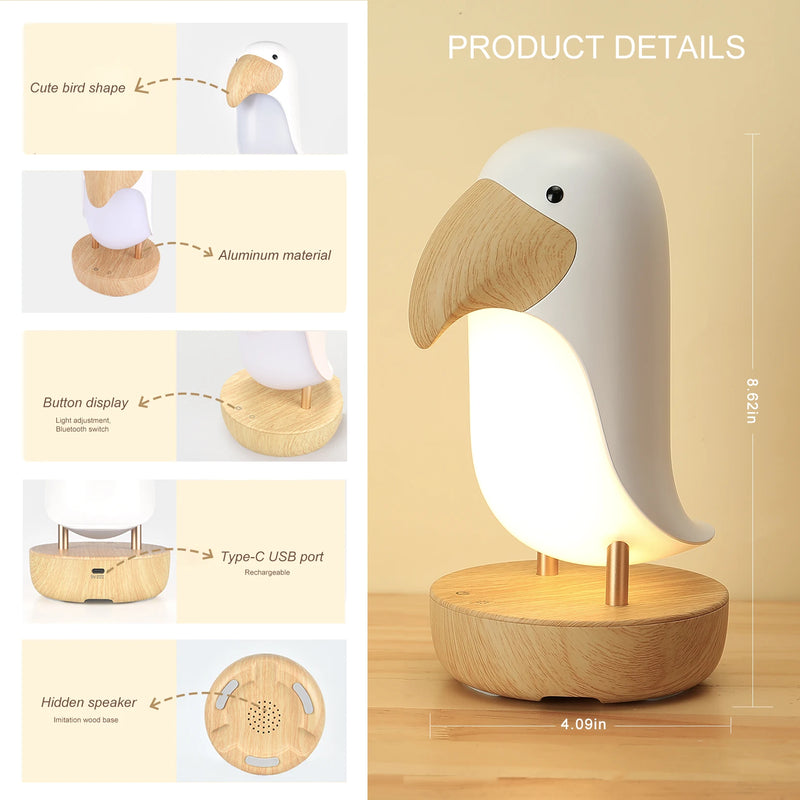 Toucan oiseau veilleuse Usb Rechargeable Lampe de Table Bluetooth Lampe chambre décor cadeau de noël pour enfants éclairage intérieur