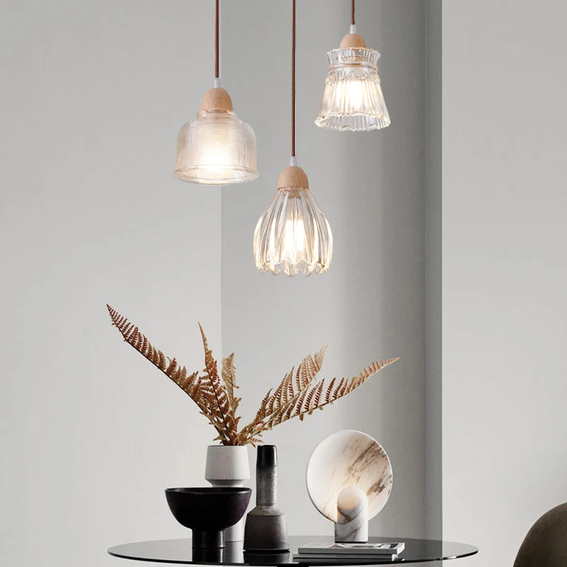 suspension modernes japonaises en bois et verre led