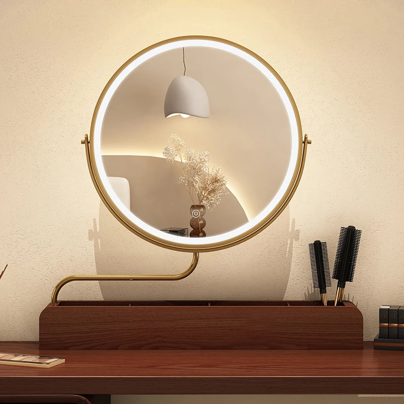 miroir décoratif à led rétro en bois pour maquillage