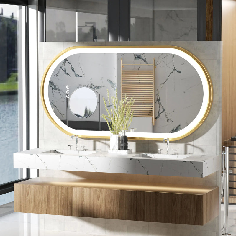 miroir oval à led avec éclairage ajustable et anti-buée