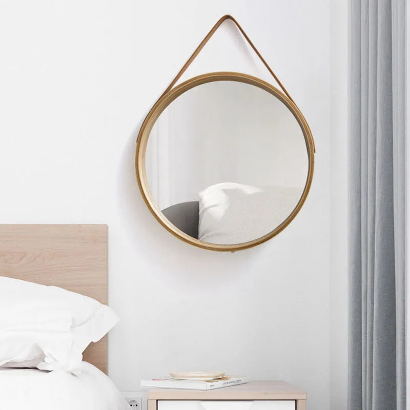 miroir rond mural en bois épais pour maquillage