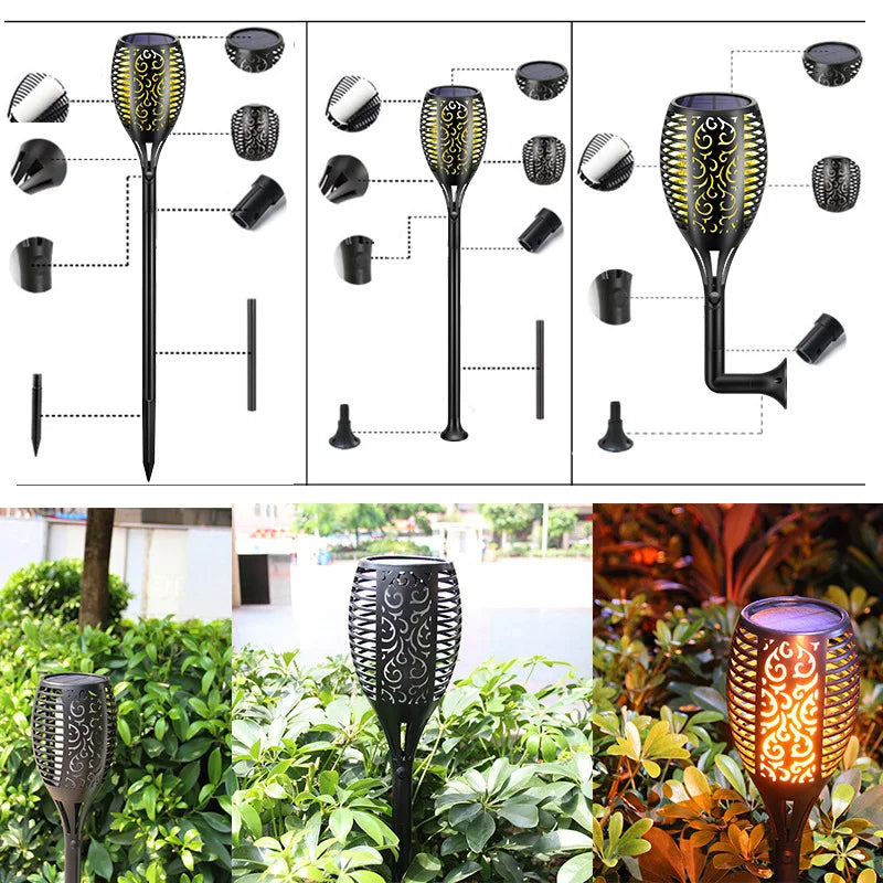 lampe solaire extérieure 96 led torche vacillante pour jardin et patio