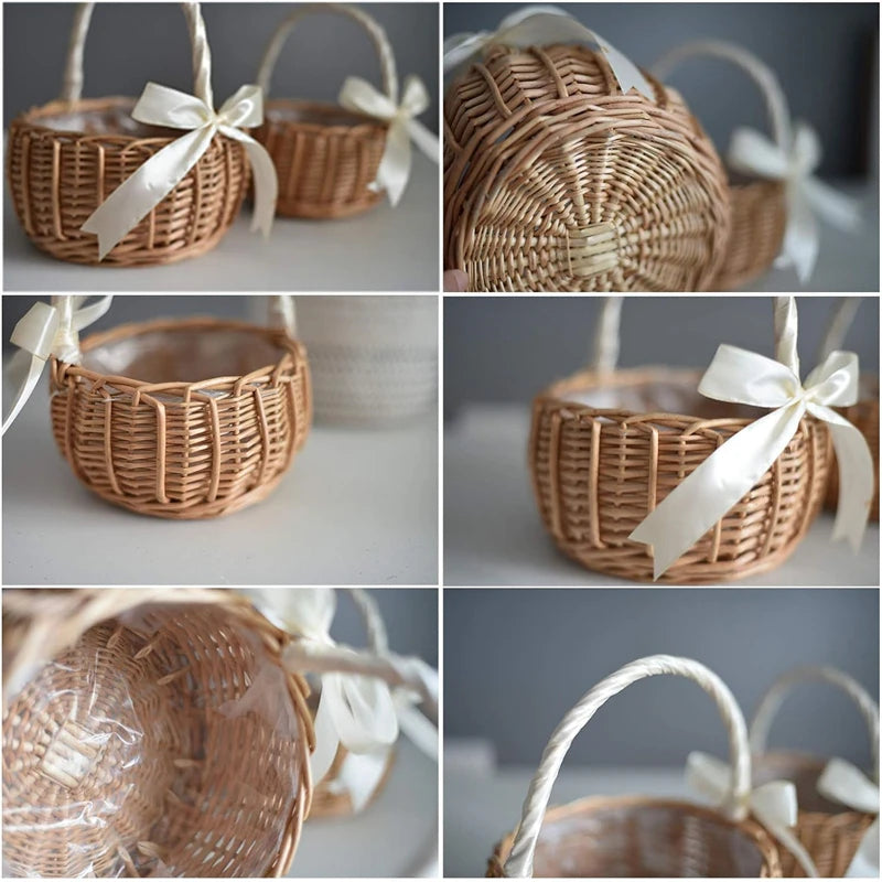 panier de fleurs de mariage tissé à la main pour rangement et pique-nique