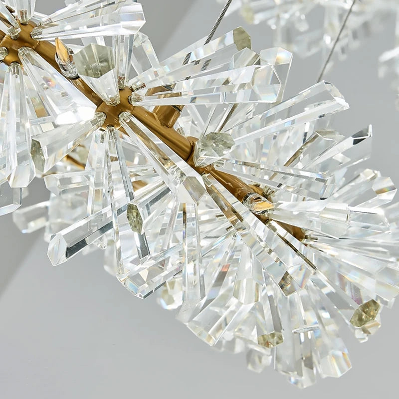 lustre en cristal fleur luminaire de luxe avec anneaux ronds