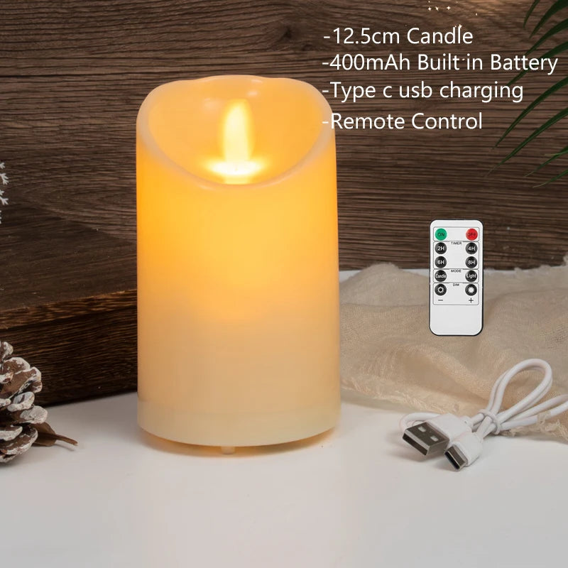 bougie pilier led rechargeable à distance avec minuterie et ambiance festive