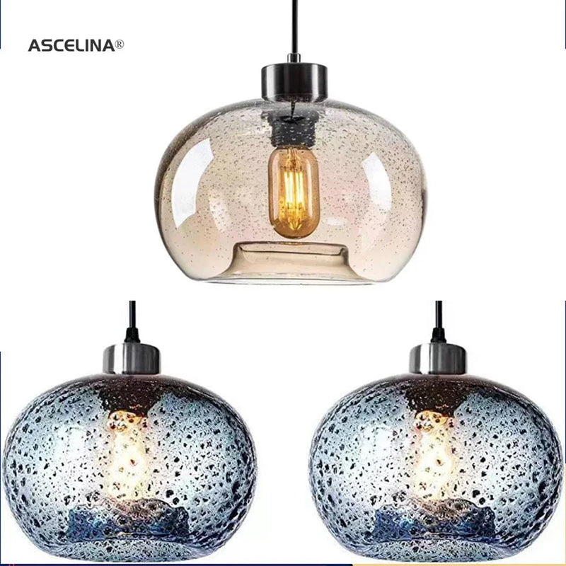 lustre suspendu en verre vintage avec bulles d'air