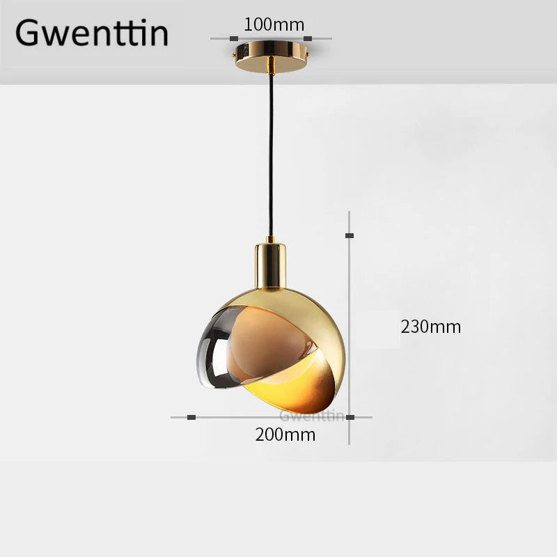 suspension moderne en or avec éclairage led décoratif