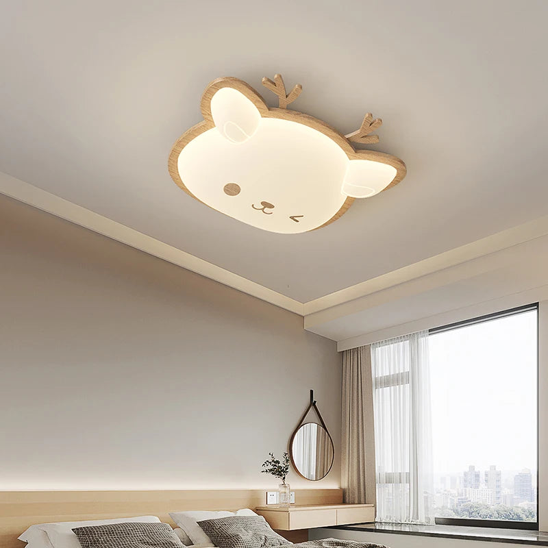 plafonnier nordique led en bois massif avec motifs de cerf et élan