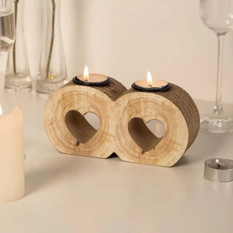 bougeoir romantique en bois en forme de cœur pour la saint-valentin