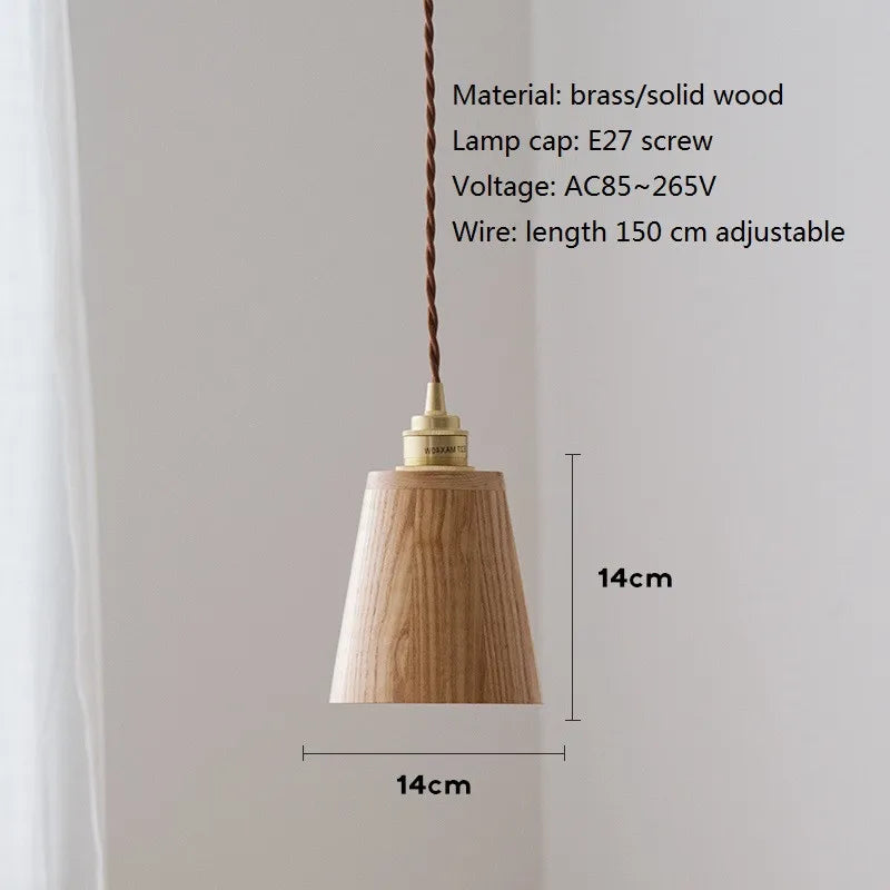 suspension led loft moderne en bois avec abat-jour laiton