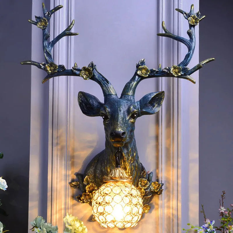 lampe de cerf vintage en résine avec abat-jour de luxe