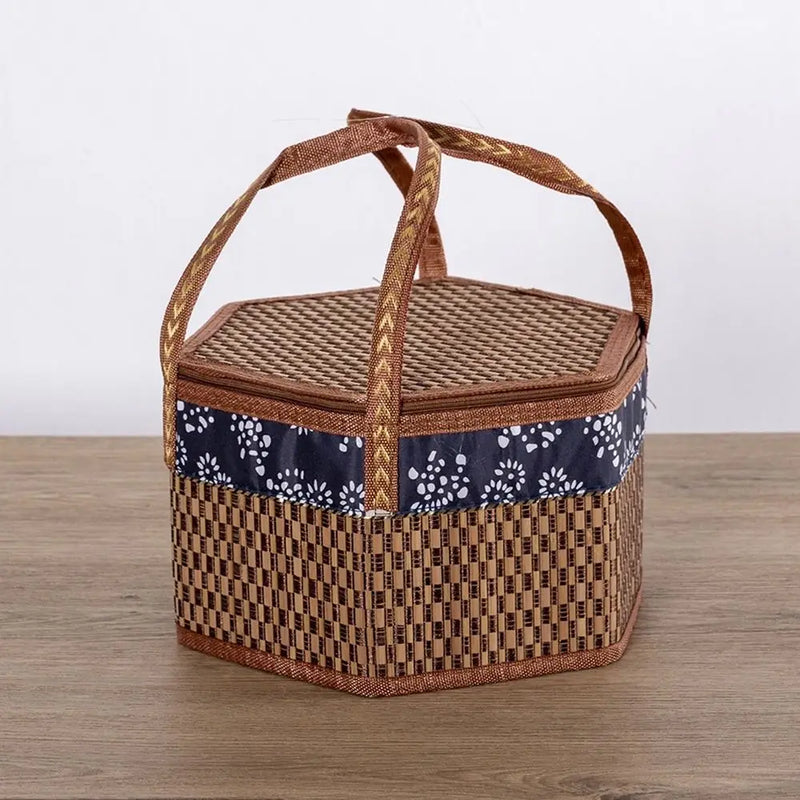 panier de pique-nique en bambou tissé écologique et pliable